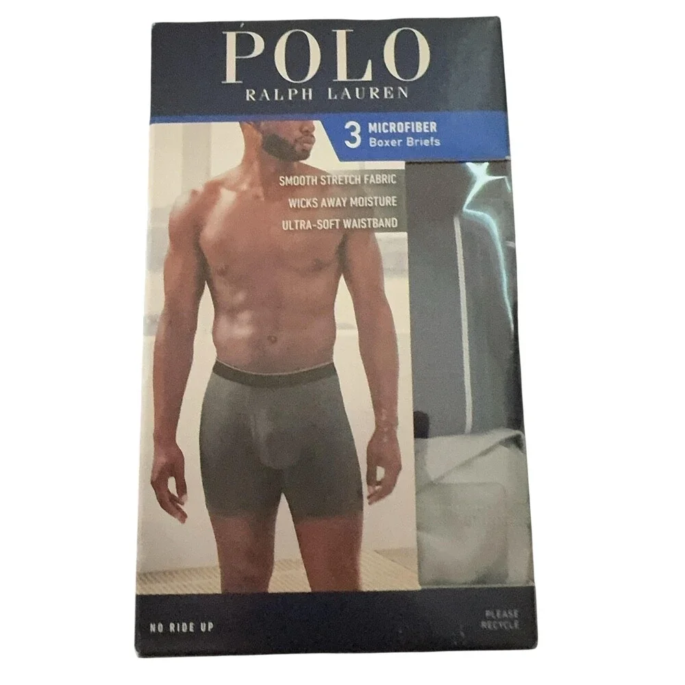 Polo Ralph Lauren Microfiber Boxer Brief Underwear Mens S Grey Blue Black 3 Pack